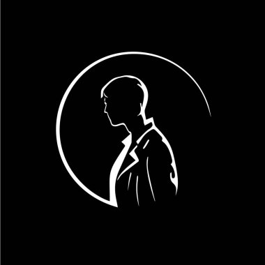 Doktor insan silueti, eczacı soyut ikonu, sağlık çalışanı imzası, eczane, klinik ve hastane için yuvarlak logo. Vektör illüstrasyonu.