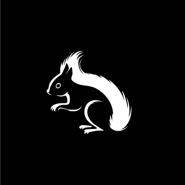 リス頭と尾のアイコン 野生動物のロゴテンプレート ボディアートとタトゥー ミニマルなスケッチアートのための黒の背景に手描きのエンブレム ベクターイラスト — ストックベクタ