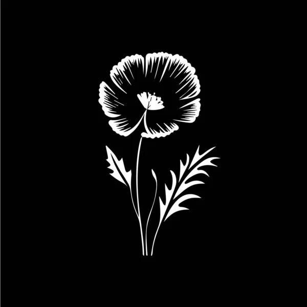 Haşhaş Çiçeği Logo Şablonu Siyah Arka Planda Beyaz Haşhaş Yaprağı — Stok Vektör
