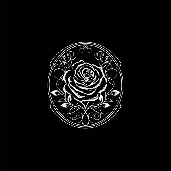 バラの花のロゴテンプレート 黒の背景にバラの花びらのシルエットの白いアイコン ブティックロゴタイプのコンセプト 化粧品のエンブレム タトゥー ベクターイラスト — ストックベクタ