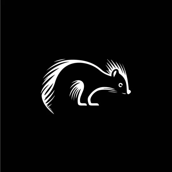 スカンク頭と尾のアイコン 野生動物のロゴテンプレート ボディアートとタトゥー ミニマルなスケッチアートのための黒の背景に手描きのエンブレム ベクターイラスト — ストックベクタ