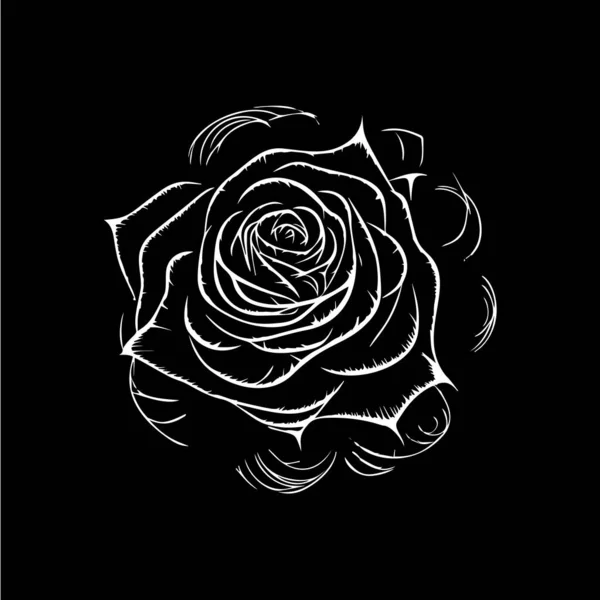 Rose flower logo template, white icon of blossom rose petals silhouette on black background, boutique logotype concept, cosmetic emblem, tattoo. Vector illustration.
