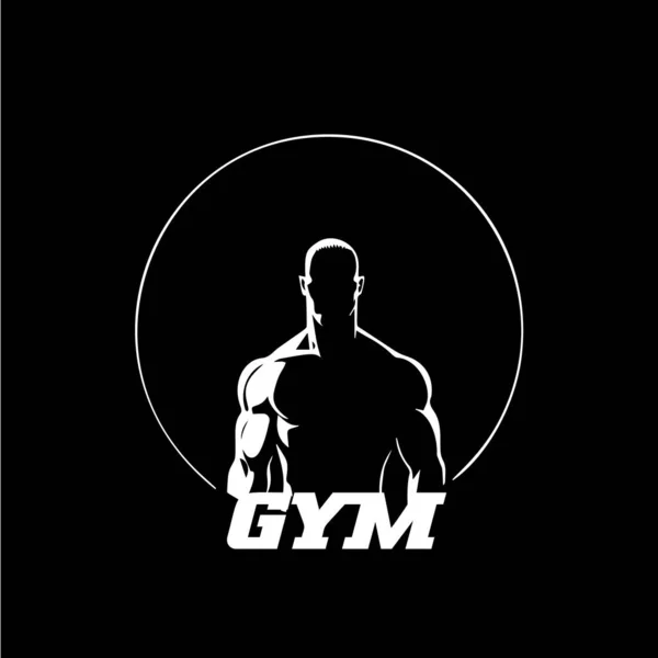 stock vector Bodybuilder male figure icon, GYM logo template, athletic man sign white silhouette on black background. Vector illustration.