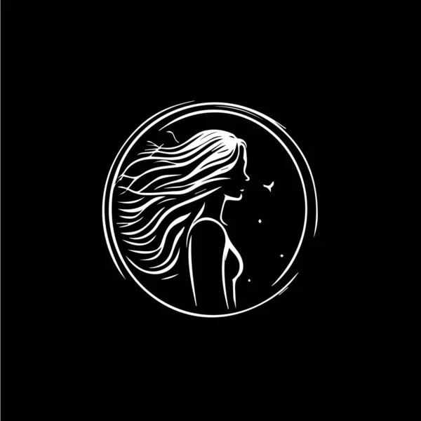 Black White Silhouette Young Girl Head Hairstyle Woman Profile Icon — Stock Vector
