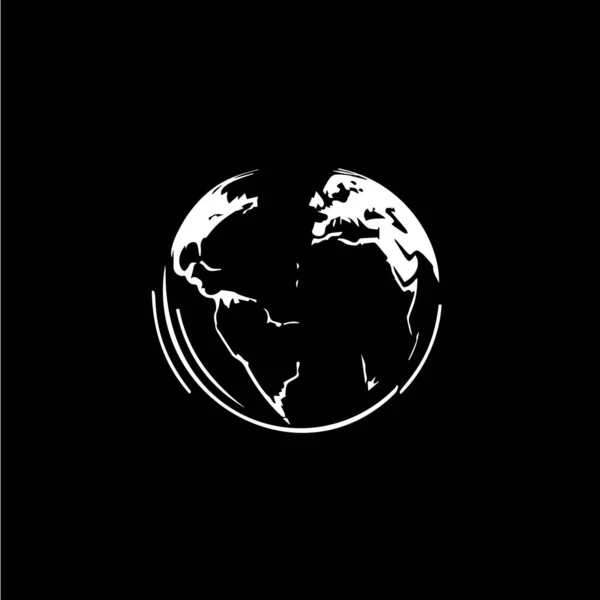 地球标识模板 环球世界标志 拯救地球图标 全球球体手绘标志为黑色底色 单色素描艺术 矢量说明 — 图库矢量图片