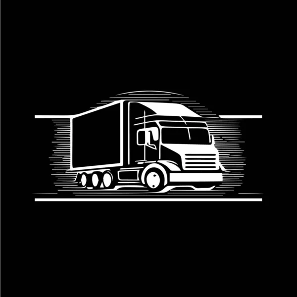 配送サービスや貨物輸送のためのシルエットスタイルでトラックアイコンリニアエンブレム ローリーロゴテンプレート ベクターイラスト — ストックベクタ