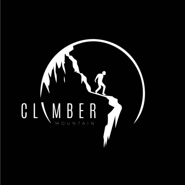 Tokoh Pendaki Pada Templat Logo Siluet Gunung Ikon Pendakian Tantangan - Stok Vektor