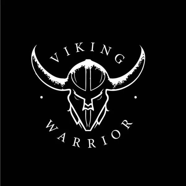 Nordic Man Head Helmet Horns Emblem Viking Logo Template Ancient — Stock Vector