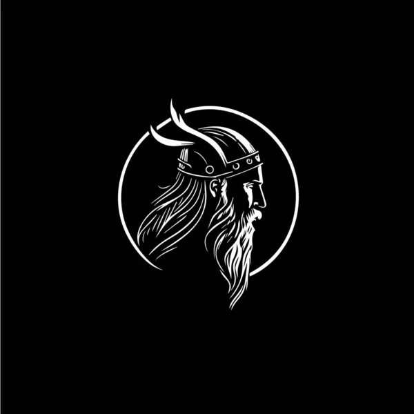 Nordiskt Manshuvud Hjälm Med Horn Emblem Viking Logo Mall Forntida — Stock vektor