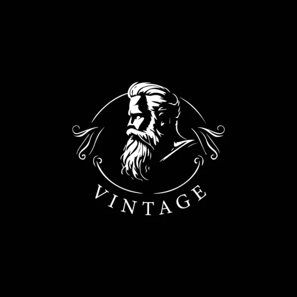 Bearded Old Man Bust Logo Template Elder Hipster Portrait Emblem — Stock Vector