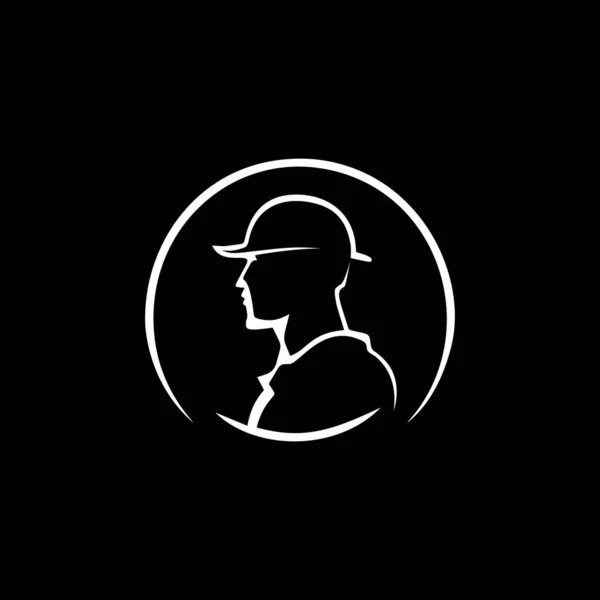 Чоловік Голова Шоломі Лінійний Силует Будівельна Служба Емблема Головний Логотип — стоковий вектор