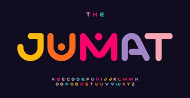 Hint renk alfabesi, yumuşak ve yuvarlak harfler, parlak modern logo için komik festival yazı tipi, vurgu başlığı, çağdaş tipografi, modern tipografik tasarım. Vektör tipi.