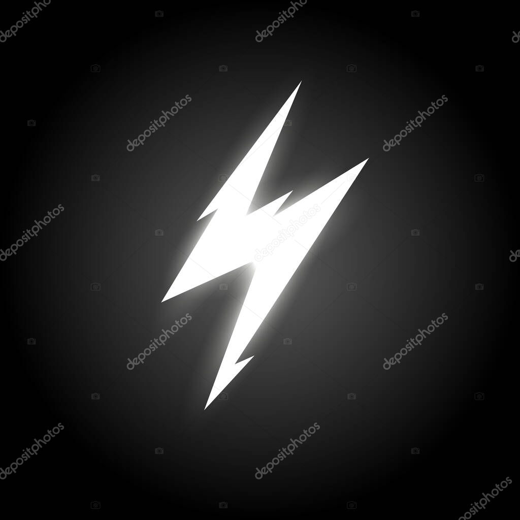 Electric energy flash icon, thunderbolt symbol, lightning strike, thunderstorm flat graphic. Electric shock, lightning bolt logo, stormy weather sign, electric discharge pictogram. Vector illustration