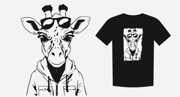 Retrato Girafa Hipster Elegante Estilo Desenho Animado Monocromático Perfeito Para — Vetor de Stock