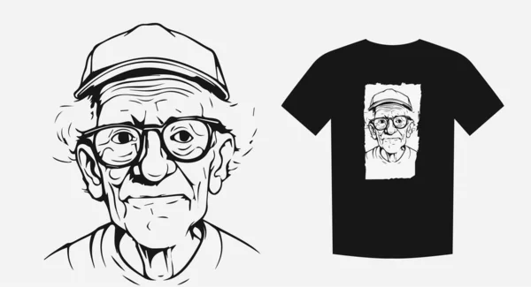 Vintage Vector Portrait Elderly Man Retro Contour Style Perfect Shirts — Stock Vector