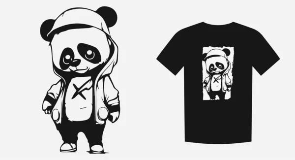 Inspirowany Hipsterem Portret Pandy Monochromatycznym Kreskówkowym Stylu Idealny Odcisków Koszul — Wektor stockowy