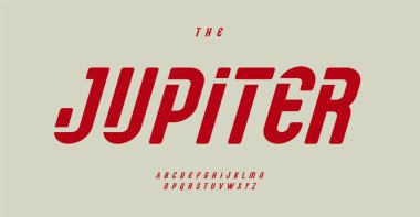 Kalın Retro yazı tipi. İtalyan, dinamik harfler ve Vintage, fütüristik stil. Logolar için mükemmel. Manşetler, harfler, logotlar için eşsiz bir stencil spor alfabesi. Vektör tipografi.