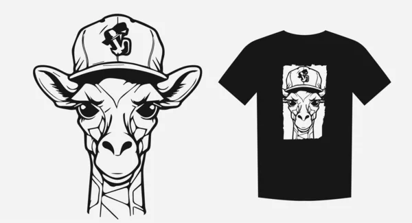 Girafe Inspiration Hipster Avec Capuchon Dans Style Dessin Animé Monochrome — Image vectorielle
