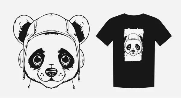 パンダの頭の大胆なモノクロ漫画 プリント シャツ ロゴに最適です 目を引く スタイリッシュな ベクターイラスト — ストックベクタ
