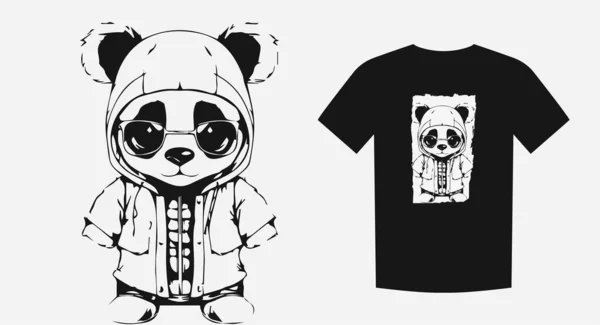 时尚前卫的全身插图一只时髦的熊猫 完美的印刷品 衬衫和标志 将时髦风格与单色设计相结合 矢量说明 — 图库矢量图片