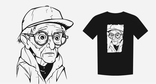 Portrét Hubeného Melancholického Staršího Muže Ilustrace Zachycuje Jeho Unavený Smutný — Stockový vektor
