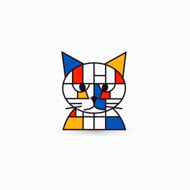 Soyut Kedi Maskotu Koleksiyonu - Sanat ve Marka için Geometrik Stil Logosu. Vektör logosu 