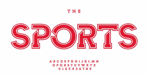 Sport Lettertype Plak Serif Letters Nummers Met Overzicht Old School — Stockvector