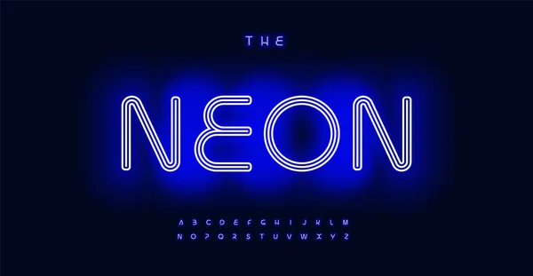 Alphabet Néon Bleu Police Lumineuse Vibrante Éclat Électrisant Vie Nocturne — Image vectorielle