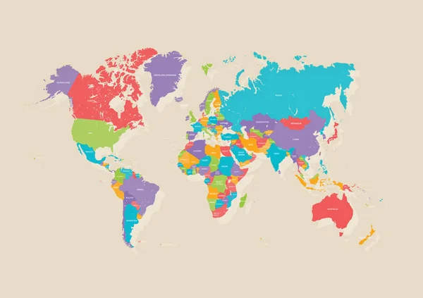 Mappa Politica Mondiale Della Terra Tavolozza Colori Retrò Illustrazione Vettoriale Vettoriale Stock