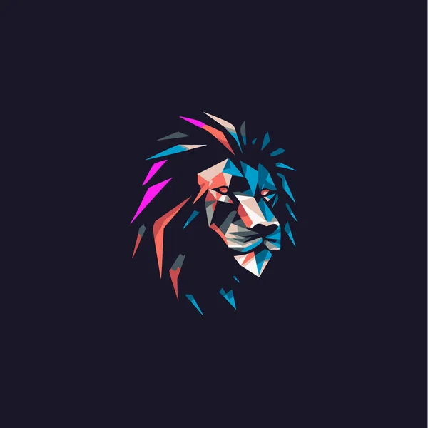 Logo Mascotte Lion Polygonal Coloré Portrait Roi Animal Géométrique Abstrait — Image vectorielle