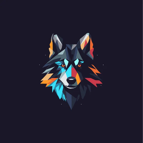Colorful Polygonal Wolf Head Mascot Logo Abstract Geometric Animal Portrait — Stock Vector