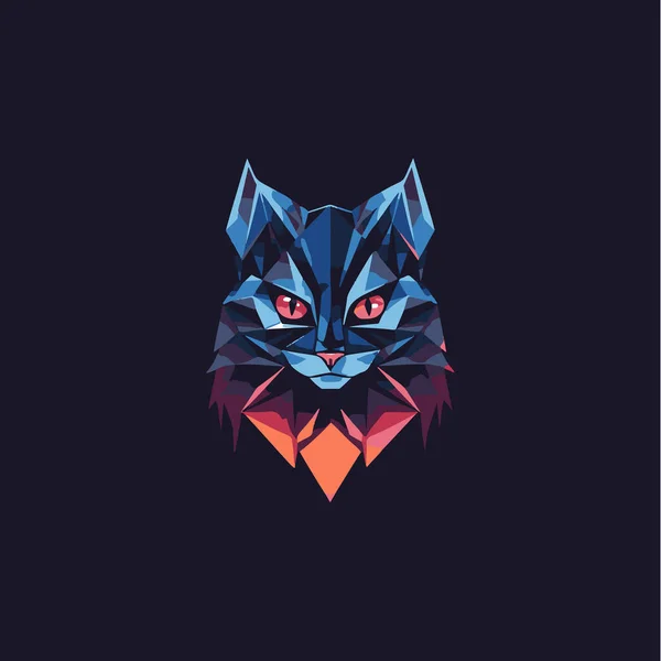 Kleurrijke Veelhoekige Kat Hoofd Mascotte Logo Abstract Geometrische Kitty Portret — Stockvector