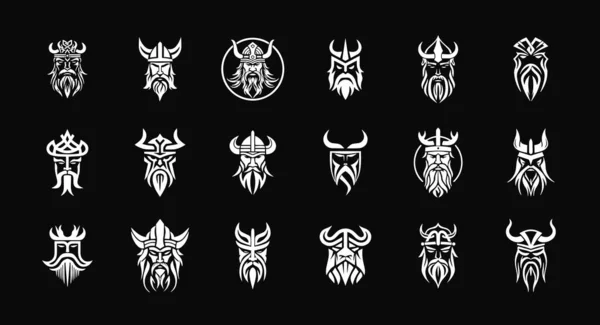 Conjunto Emblemas Guerreiro Escandinavo Logotipo Mascote Medieval Antigo Nórdico Coleção — Vetor de Stock