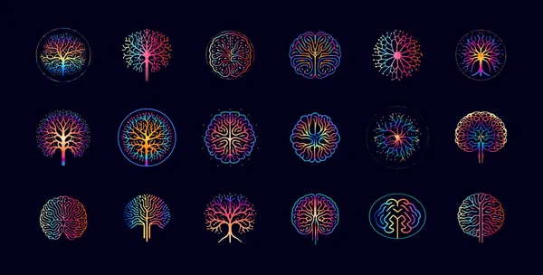 Conjunto Ícones Rede Neural Cerebral Representando Conexão Neurônios Logotipo Abstrato Gráficos Vetores