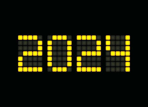 Vibrant Led Clock Displaying 2024 Bright Yellow Digits Sleek Digital — Stock Vector