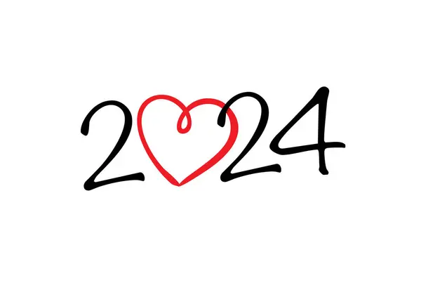 2024 Beyaz Arka Planda Zamansız Kırmızı Bir Kalple Basit Ama — Stok Vektör