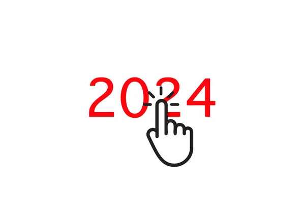 Χέρι Δείχνει Έτος 2024 Ένα Σύγχρονο Νοσταλγικό Σχεδιασμό Ιδανικό Για — Διανυσματικό Αρχείο