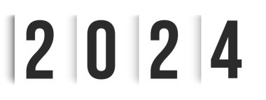 Yaratıcı Yeni Yıl tebrik kartları, davetiyeler, posterler, afişler ve 2024 takvimi için 2024 rakamlı beyaz asma çarşafları. Minimalist siyah-beyaz biçim vektör çizimi.