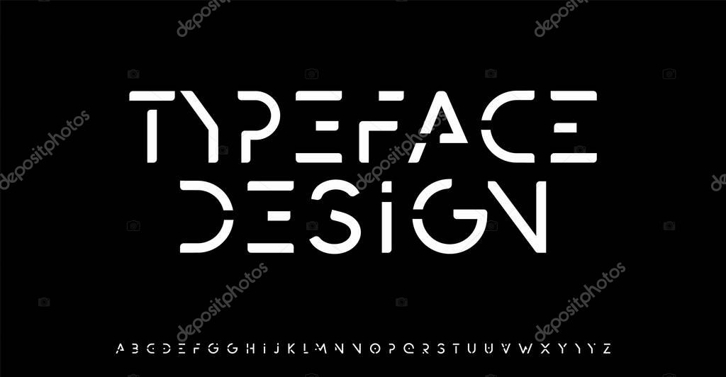 Innovate minimal font for futuristic headline, logo and monogram. Cropped letters for technology product design, innovative tech typographic, space and robot aesthetic design. Vector typeface design.