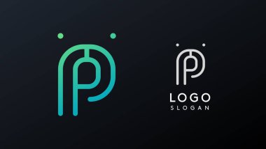 Stilize P harfi, teknolojiden esinlenilmiş tipografi logosu, eşsiz dünya dışı medeniyet sembolü yaratıcı markalaşma için antik yazıtlar, teknoloji logosu. İskandinav rünleri monogram, soyut doğrusal logoti.