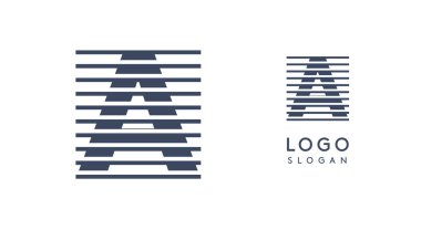 Yatay çizgileri olan soyut bir logo, yaratıcı şirket markalaşması için çizgili bir logoti, iş kimliği, modern minimalist tasarım. Vektör illüstrasyonu