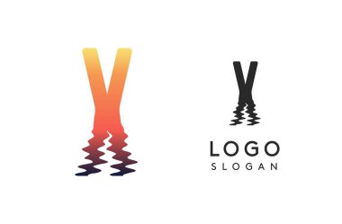 X harfi logo şablonu, günbatımı yansıması su ya da günbatımı logoti tasarımı yaratıcı ajanslar, çevre grupları, tasarım stüdyoları, teknoloji şirketleri, girişimler için. Vektör illüstrasyonu.