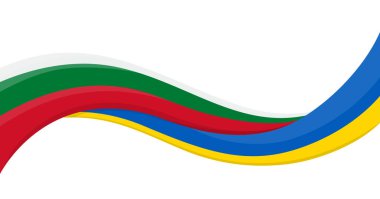 Bulgaristan Ulusal Bayrağı 'nın dalgalı Ukrayna bayrağı. Birlik ve işbirliği sembolü. Yardım etkinlikleri için logo, STK, spor takımı, barış zirvesi. Vektör illüstrasyonu