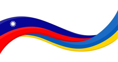 Tayvan Ulusal Bayrağı ile Ukrayna bayrağının dalgalı kurdele bayrağı. Birlik ve işbirliği sembolü. Yardım etkinlikleri için logo, STK, spor takımı, barış zirvesi. Vektör illüstrasyonu