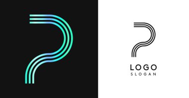 Minimalist çizgili P harfi, üç satır baş harfli, lüks metalik parlak logo birinci sınıf mücevherler, moda ve güzellik için. Modern geçmişe dönük yenilikçi kimlik. Vektör illüstrasyonu