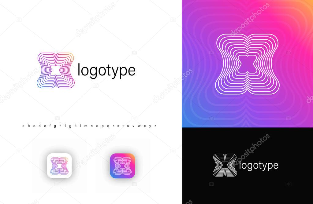 Ripples Logo Letter X, Geometric Rounded Lines Monogram for Tech Branding, Creative Posters, Identity. Vector Illustration.