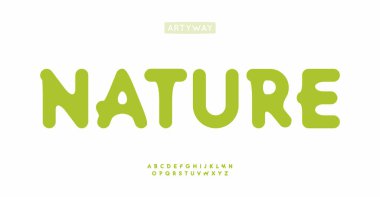 Yumuşak ekolojik alfabe, çevre dostu harfler, organik ürün logosu için eğlenceli yuvarlak yazı tipi, neşeli gevşek başlık, pürüzsüz modern tipografi. Vektör tipi