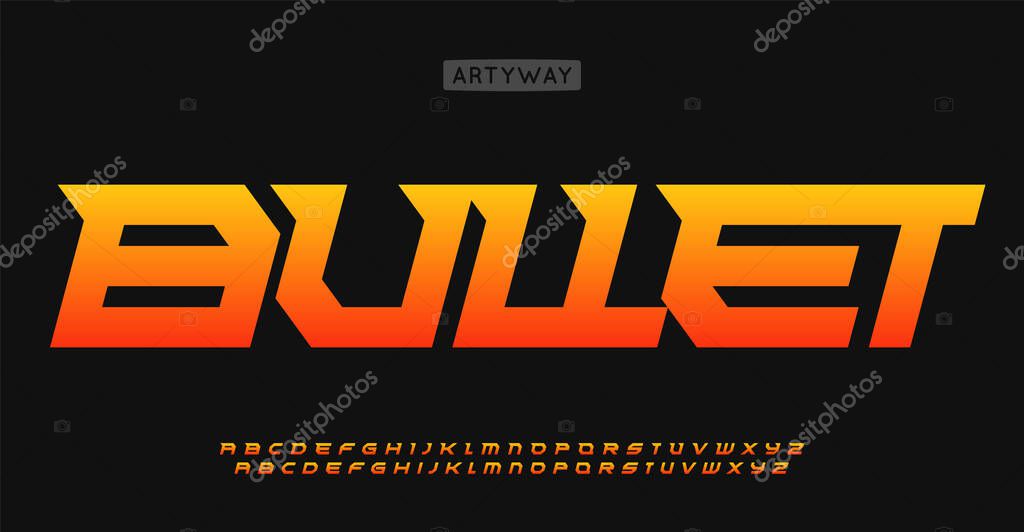 Sharp powerful alphabet, bold italic letters with acute spurs, bullet dynamic font for speed sport typography, edgy automotive logo, powerful headline, action typographic energy. Vector typeset.