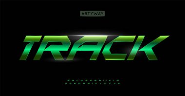 Dinamik yarış alfabesi, fütürist neon harfler, kalın teknoloji logoları için yoğun parlak yazı tipi, elektrik başlığı, son teknoloji tipografi, siber tasarım. Vektör tipi