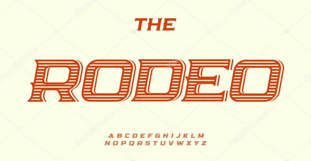 Vintage western alphabet, bold striped letters, rugged antique font for rodeo logos, classic wild west headline, Americana country style typography, rustic cowboy typographic design. Vector typeset